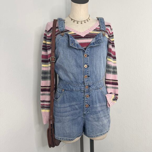 American Rag Short Overalls Shortalls Denim Rag Button Front Size 5 Indie - Picture 1 of 7